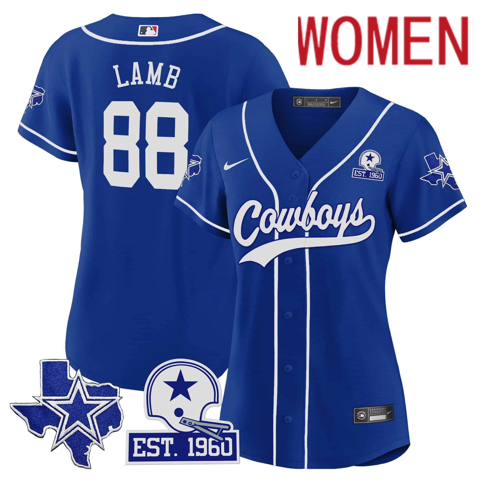Women Dallas Cowboys 88 Lamb Blue 2024 Nike Patch Baseball NFL Jersey